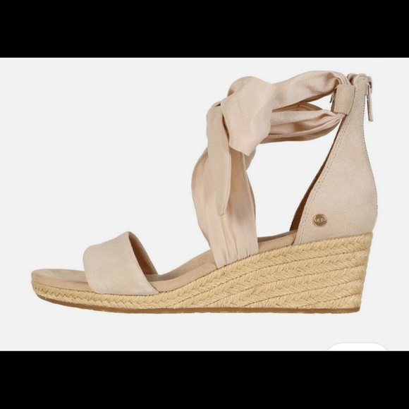RARE - UGG Trina Nude Suede Wedges – Ballerina Wrap Ribbon Style – Size 7 - Picture 6 of 6